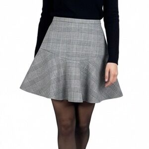 J.‎ Crew Black White Glen Plaid Peplum Skirt 10 Flounce Zip Office Workwear